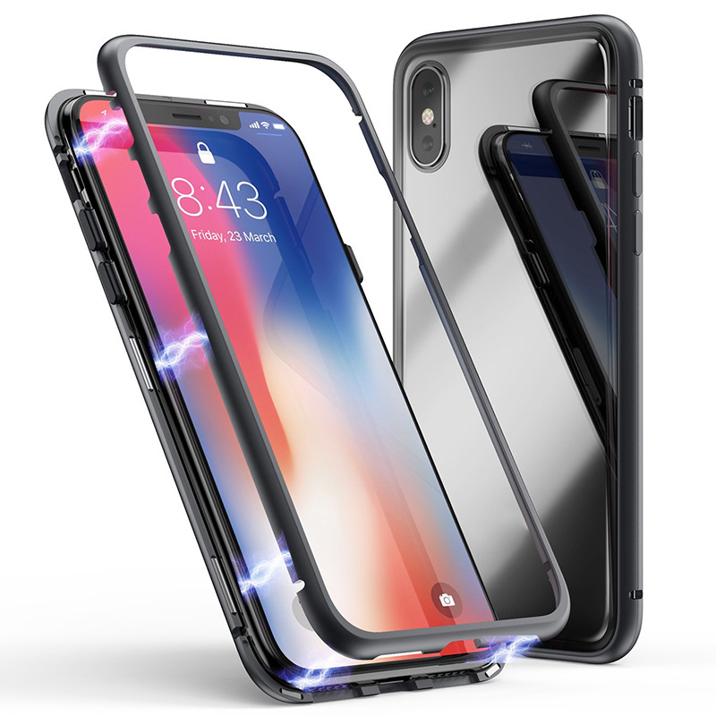Apple iPHONE XS / X Fully Protective Magnetic Absorption Technology Transparent Clear Case (Black)